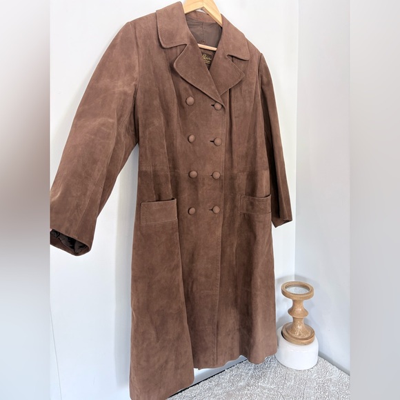 Vintage HERRERO Y RODERO Suede Leather Long Coat Button Sz L 60s 70s Barcelona - Picture 6 of 15